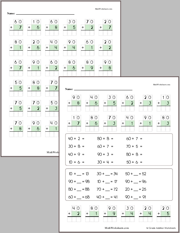 Adding whole tens and a 1-digit number with no regrouping