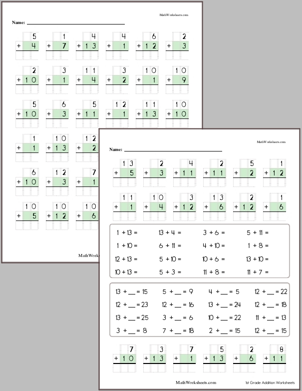 Addition within 13 with no regrouping (max sum of 26)