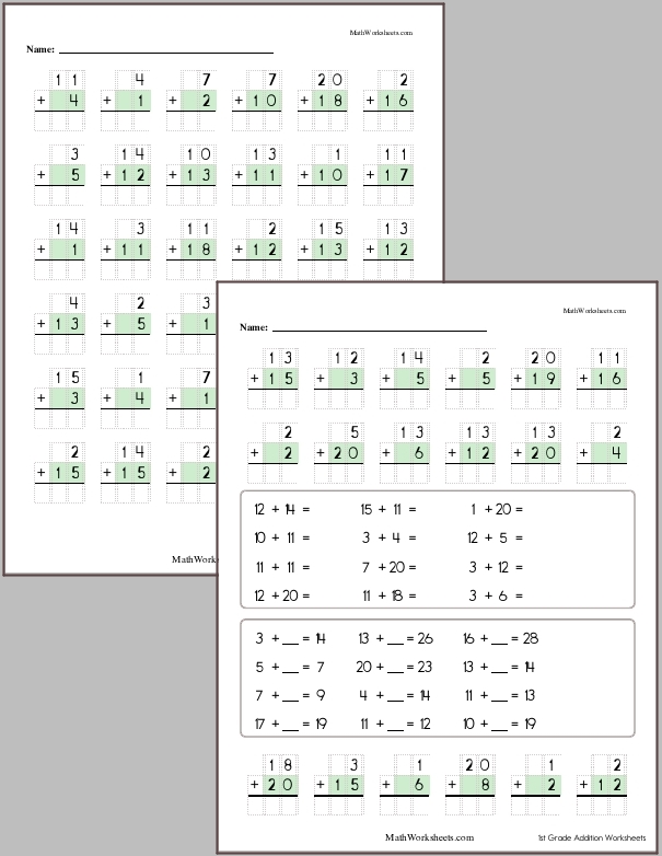 Addition within 20 with no regrouping (max sum of 40)
