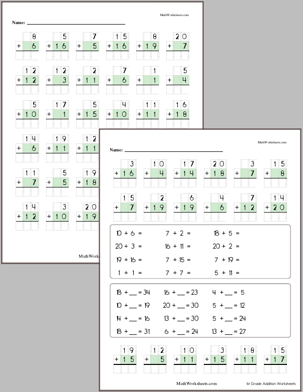 Addition within 20 with regrouping (max sum of 40)