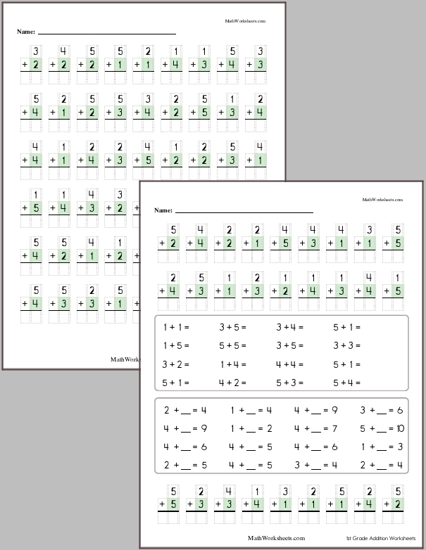 Addition within 5 with regrouping (max sum of 10)