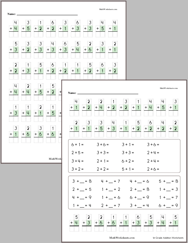 Addition within 6 with no regrouping (max sum of 12)
