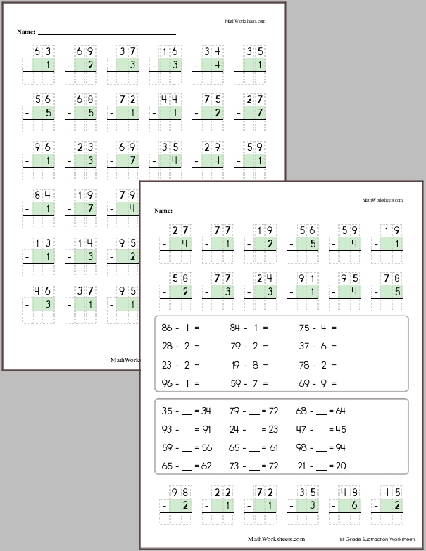 math subtraction worksheets for grade 1