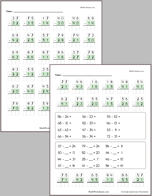 Subtraction of two 2-digit numbers with no regrouping
