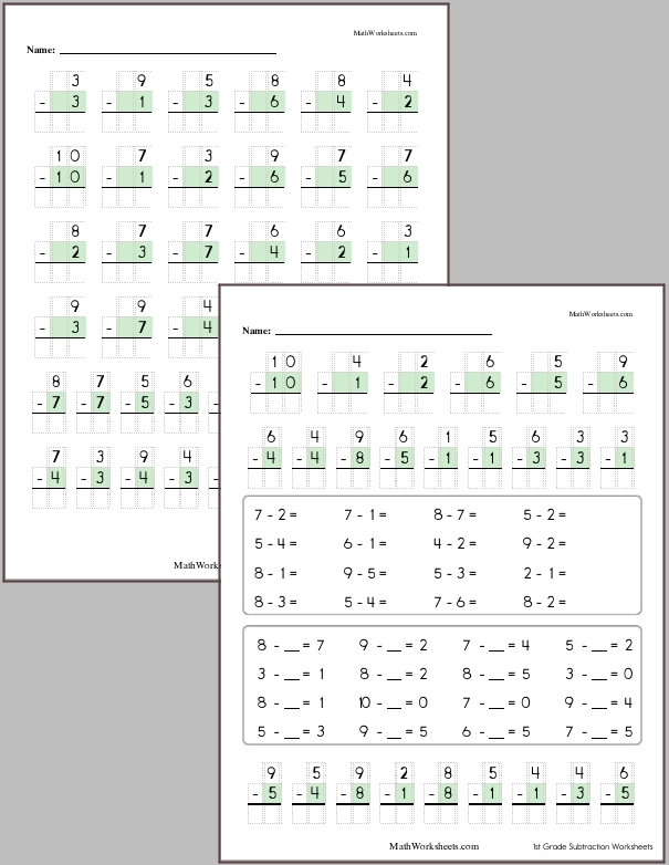 Subtraction within 10 with no regrouping