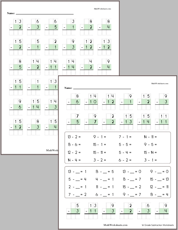 Subtraction within 15 with no regrouping