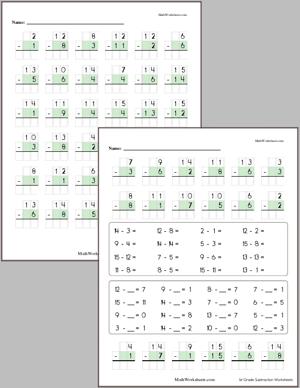Subtraction within 15 with regrouping