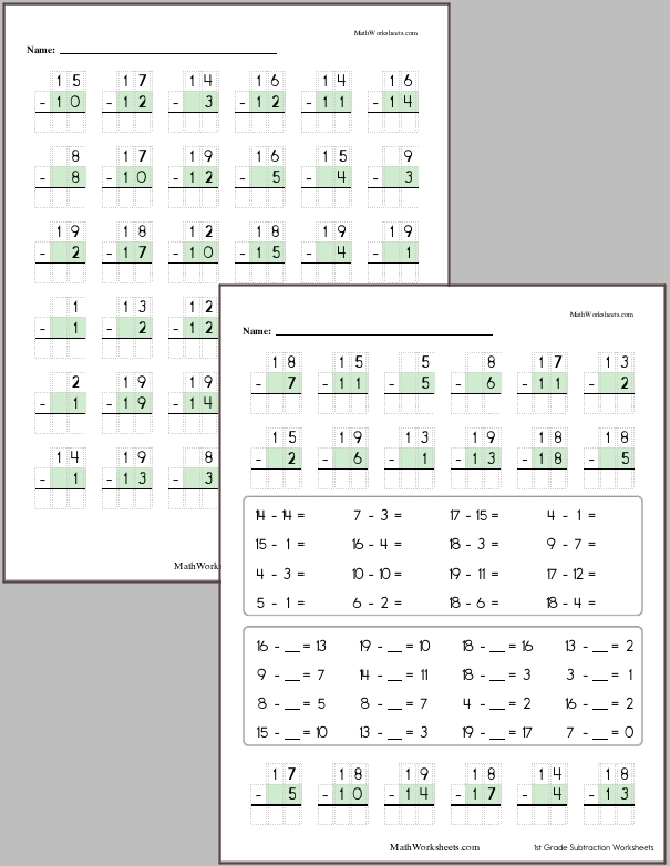 Subtraction within 20 with no regrouping