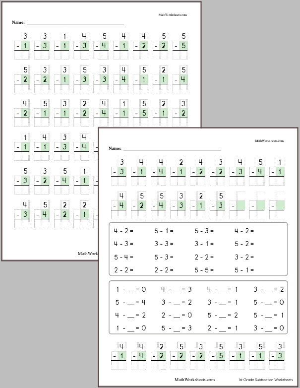 Subtraction within 5 with no regrouping