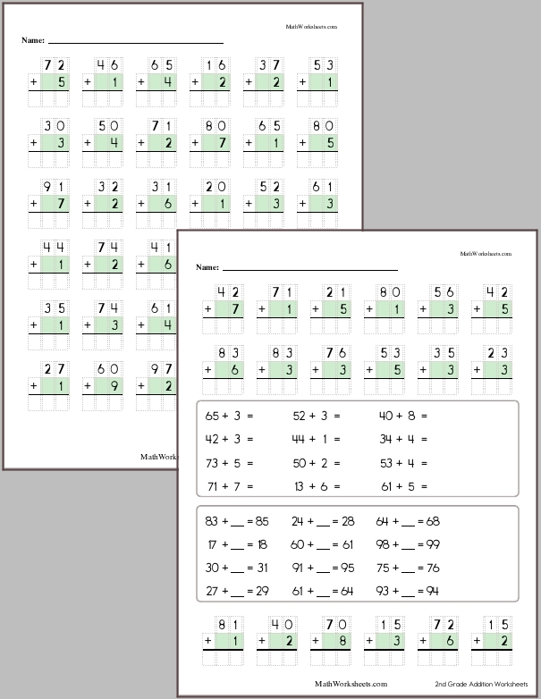 Addition of a 2-digit and a 1-digit number with no regrouping