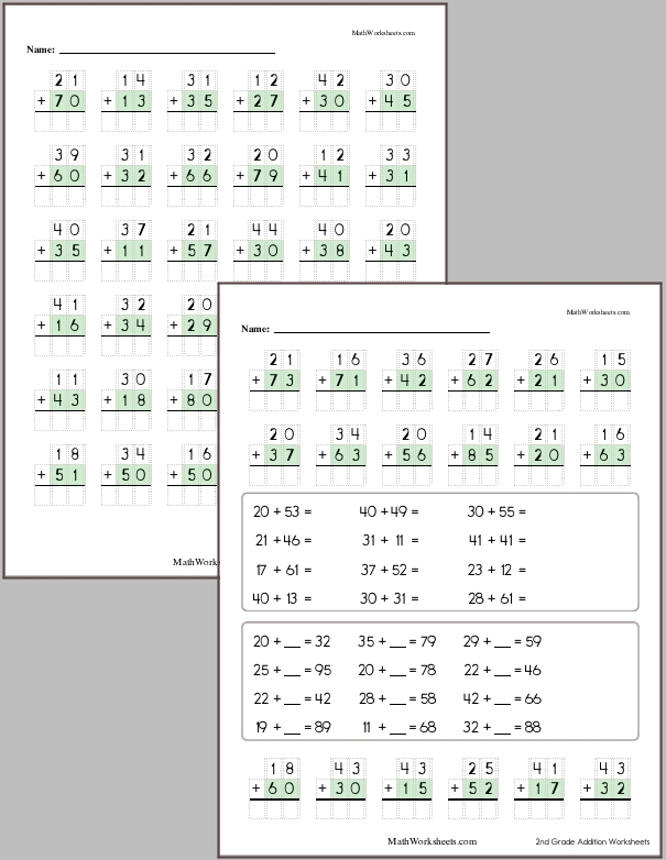 Addition of two 2-digit numbers with no regrouping