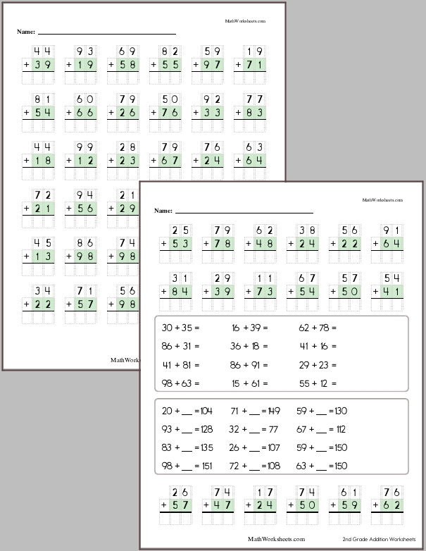 Addition of two 2-digit numbers with regrouping