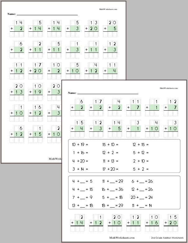 Addition within 20 with no regrouping (max sum of 40)