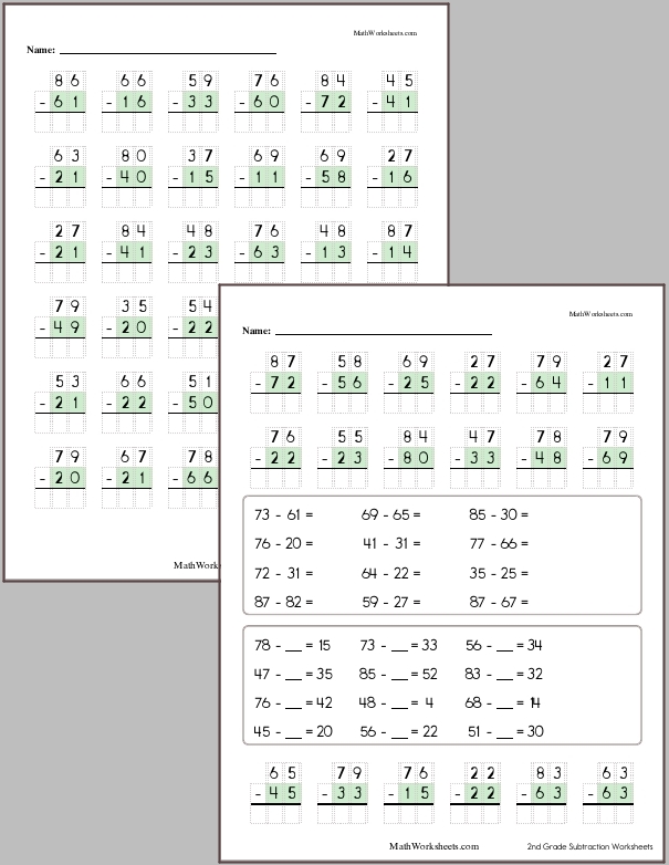 Subtraction of two 2-digit numbers with no regrouping