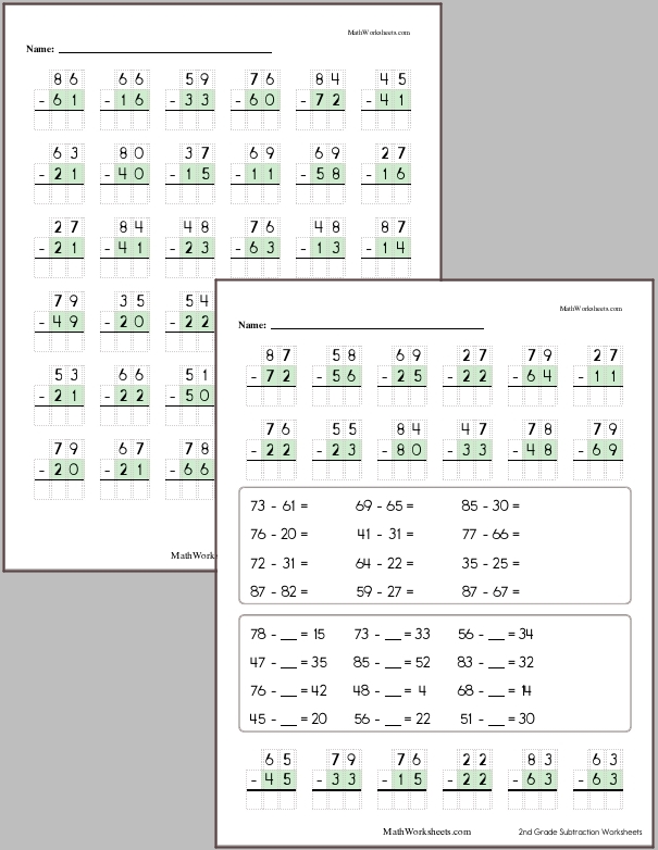 subtraction worksheets for 2nd graders free with no login mathworksheets com