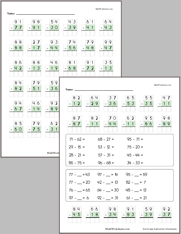 Subtraction of two 2-digit numbers with regrouping