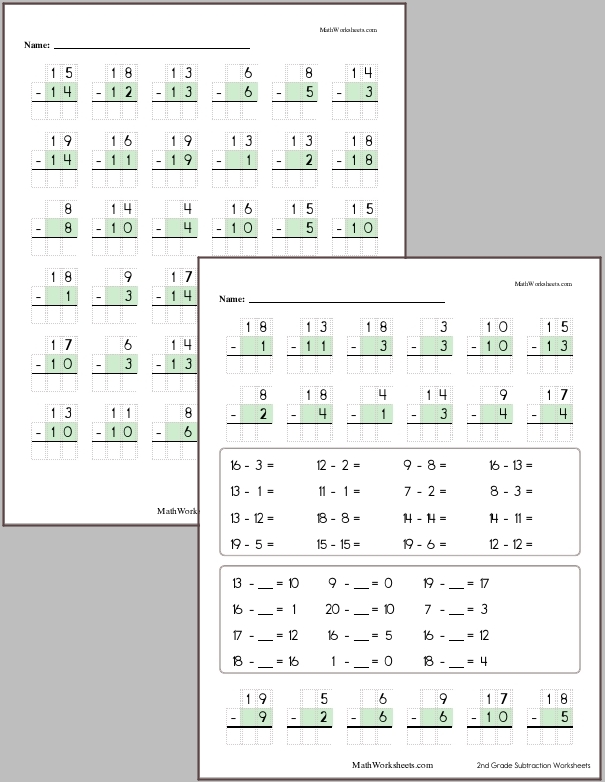 Subtraction within 20 with no regrouping