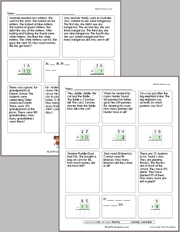 Word Problem Worksheets For 2nd Graders Free With No Login