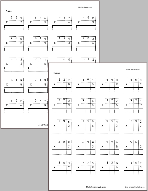 3 Digits by 1 Digit Multiplication Worksheets