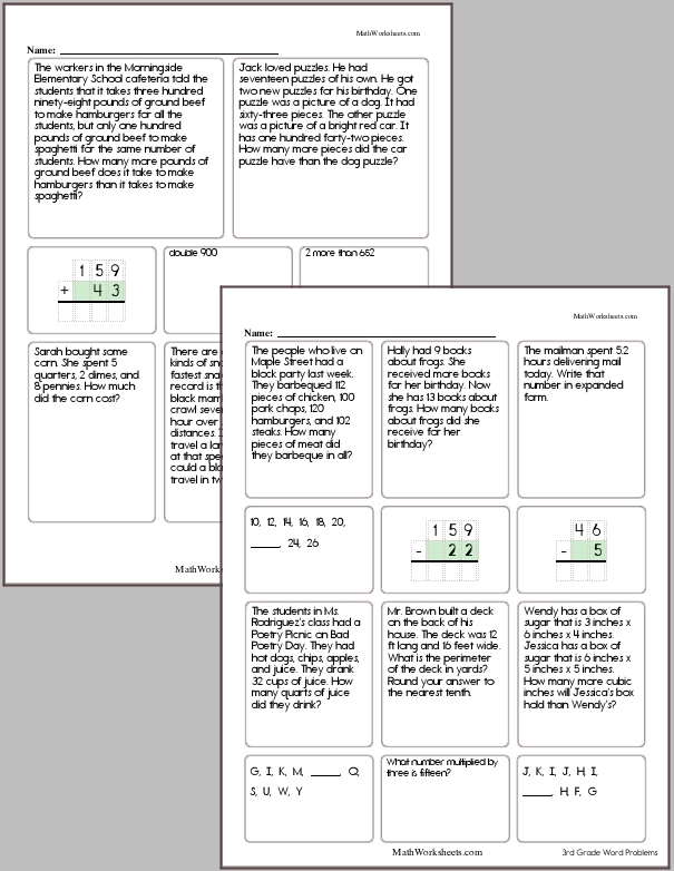 Free printable math worksheets 3rd grade money