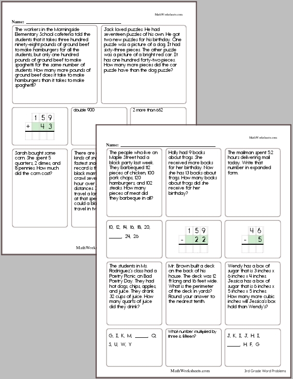 Third Grade Word Problem Workbook #10