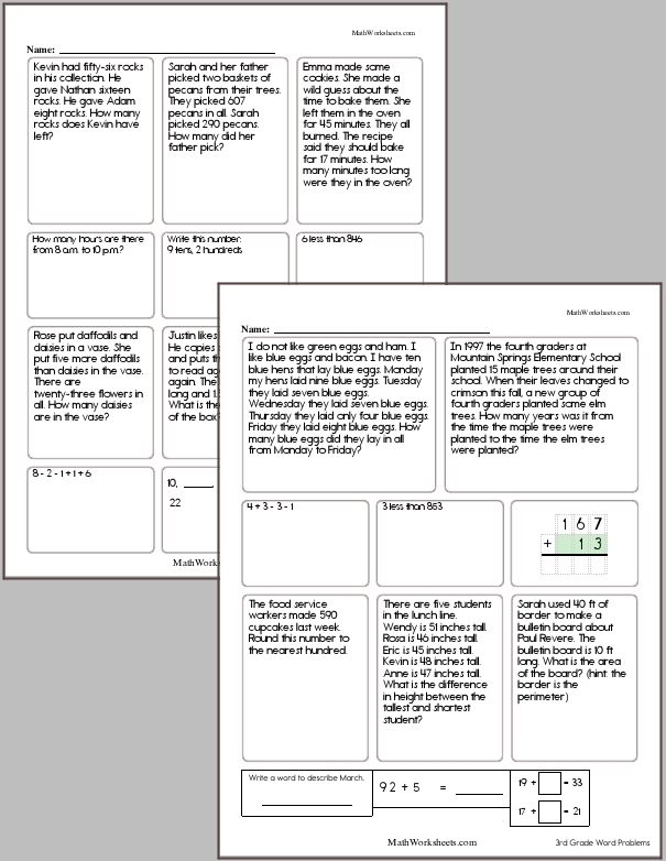 Third Grade Word Problem Workbook #3