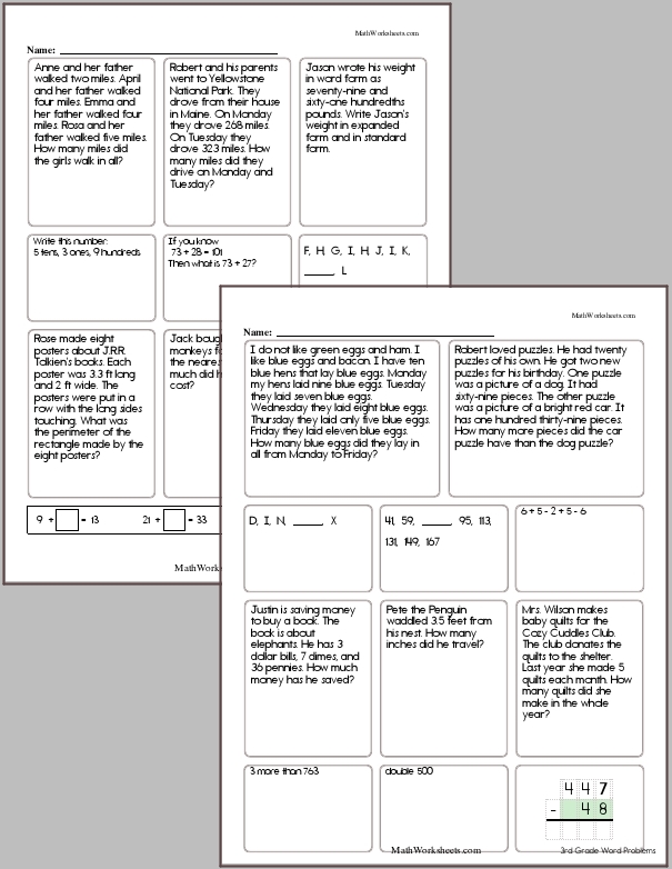 Third Grade Word Problem Workbook #9